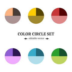 Color circle set for graphic design, fine arts, coloring, colour sample chart., paint swatch. Flat design, EPS editable vector.