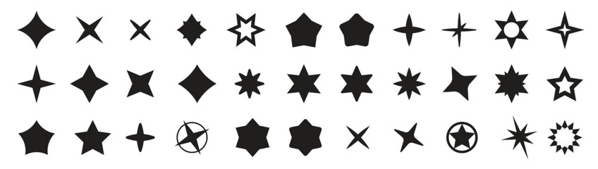 Black star sparkles vector set.