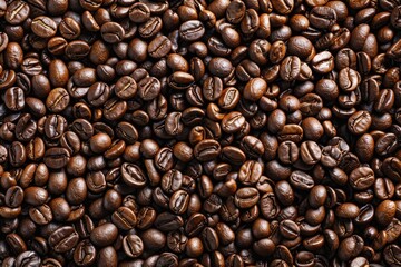 Obraz premium A close-up view of a plethora of roasted coffee beans with a rich brown hue, showcasing their texture.