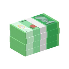 Malaysia currency, Malaysia Ringgit bundle of banknotes paper money stack cash denomination of RM5 simple vector illustration