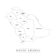 Administrative regions of SAUDI ARABIA. Province, state, division name with white map with black outline. Vector illustration	