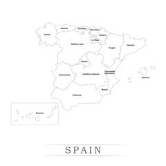 Administrative regions of SPAIN. Province, state, division name with white map with black outline. Vector illustration	