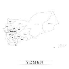 Administrative regions of YEMEN. Province, state, division name with white map with black outline. Vector illustration	