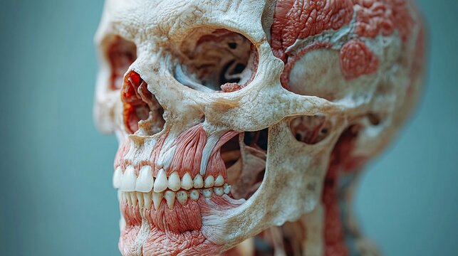 3D Human Skull with Sinuses: A realistic 3D rendering of the human skull, focusing on the sinuses and cranial cavities.