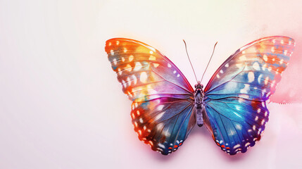 Vibrant Colorful Butterfly with Spread Wings on Light Background - Stock Photography