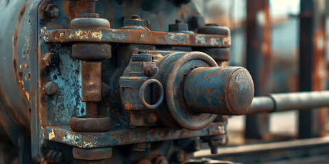 Close-Up of Vintage Rusted Industrial Machinery with Detailed Metal Texture