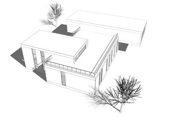 house building sketch architecture 3d illustration