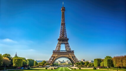 Obraz premium Iconic Eiffel Tower standing tall against a clear blue sky during the daytime, Paris, France