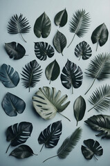 Tropical leaves on studio background, flatlay