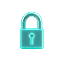 Naklejka premium A glowing neon padlock symbolizing security and protection. Ideal for concepts of safety and data privacy. transparent background