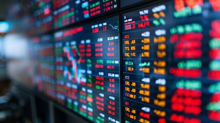 Close up of stock market ticker displaying financial data.
