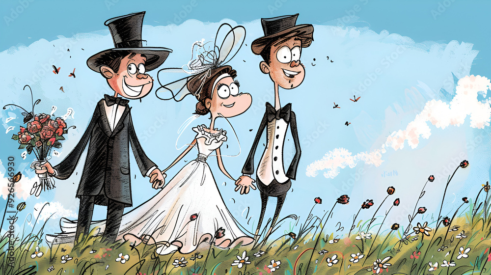 Wall mural wedding cartoon