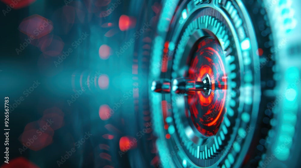 Poster a digital composite of a secure vault door with biometric authentication features, symbolizing robus