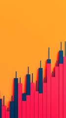 Obraz premium Abstract illustration of a growing bar chart on an orange background.