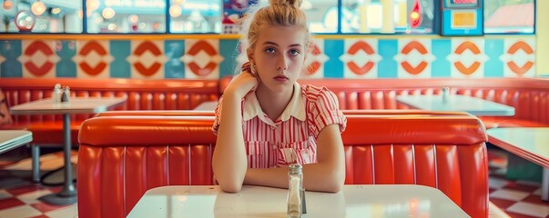 Confident Teenager in Retro Diner with Bold Pop Art Decor