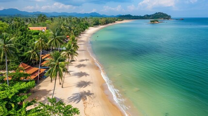 Naklejka premium Palm trees, sand, sea. Summer vacation