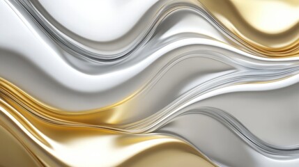 Metallic texture shiny gold and silver waves abstract design empty white background