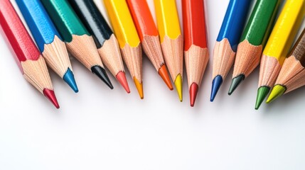 Fototapeta premium Business plan sketch with colorful pencils neatly arranged on a clean white background, symbolizing creativity, planning, and design.