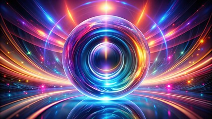 Vivid abstract background with swirl trail effect frame, mystical portal, bright sphere lens