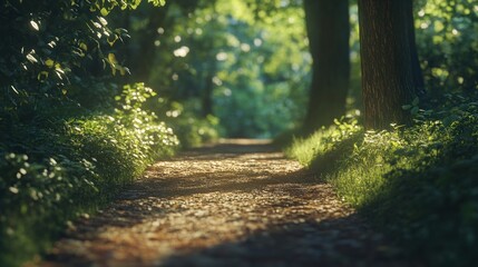 Obraz premium Sunlit Path Through a Tranquil Forest
