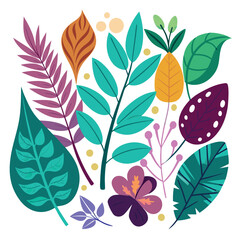 Lush Plants and Leaves Vector Design Illustration