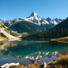 Fototapeta premium Rincones de Paz: Lago y Hermosa Montaña