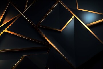 Abstract black and gold geometric background with triangular shapes and a modern design.