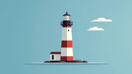Historic lighthouse, coastal exploration, cultural insight, flat design illustration