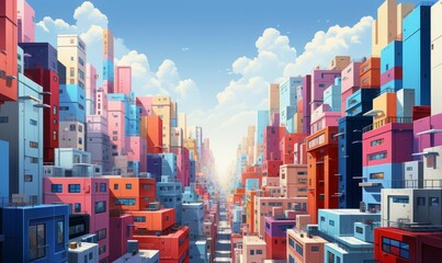 Composite futuristic city flat design top view mixed architecture animation Complementary Color Scheme