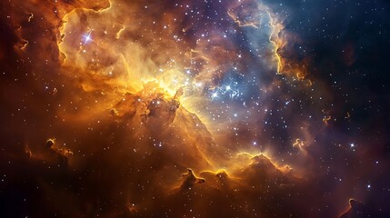 A close-up of a vibrant nebula, new stars forming, intricate gas formations, viewed from an interstellar spacecraft, bright and colorful, capturing the beauty and wonder of stellar nurseries.