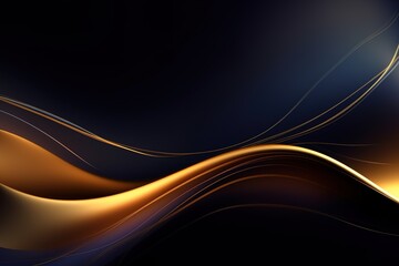 Naklejka premium Abstract black background with a golden wave and lines.