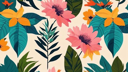 Vector artwork of a modern exotic jungle flower and leaf.