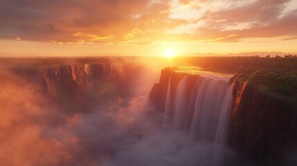 Majestic Waterfall at Sunset