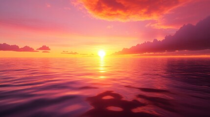 Fiery Sunset Over a Calm Ocean