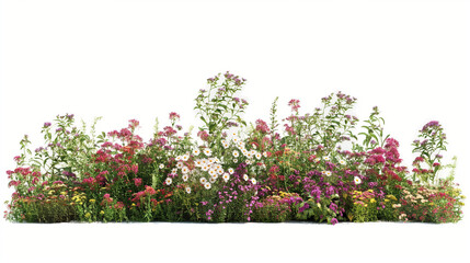 Side View of a Bush of Flowers on White Background.