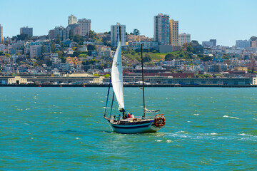 Yacht in San Pablo Bay near San Francisco and Alcatraz Island