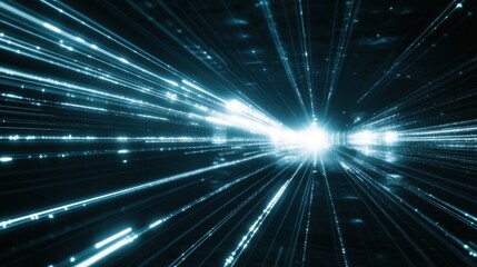 Obraz premium Futuristic light beams forming dynamic patterns against a dark backdrop. A sense of forward movement and digital innovation.
