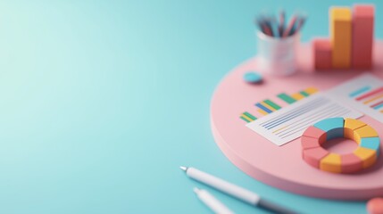 Business report analysis, person reviewing charts and graphs, 3D illustration