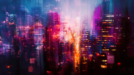 Fototapeta premium Futuristic City Nightscape with Distorted Architecture