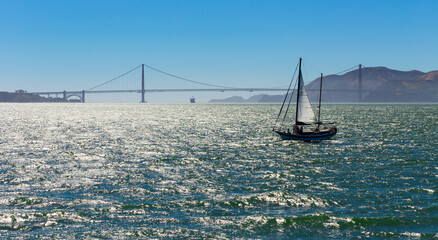 Yacht in San Pablo Bay near San Francisco and Alcatraz Island