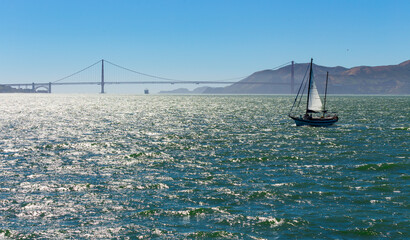 Yacht in San Pablo Bay near San Francisco and Alcatraz Island