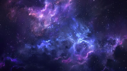 Naklejka premium Enchanting galaxy background with a mesmerizing blend of deep blues, purples, and blacks, sprinkled with twinkling stars and nebulae, creating an awe-inspiring, otherworldly scene perfect for a