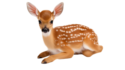One newborn fawn on a white background. Telephoto lens photography Realistic daylight