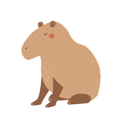 Funny cartoon capybara. Childish graphic. Vector hand drawn illustration.