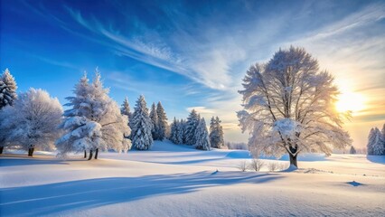 Obraz premium Snow covered trees in a winter landscape, snow, trees, nature, cold, frost, icy, white, winter, pine, forest, woodland, scenery