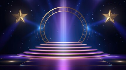 Bright stage lit by spotlights during a city performance.