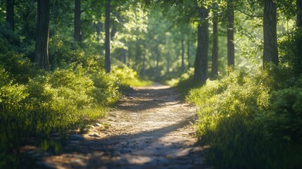 Obraz premium A Forest Path Bathed in Sunlight
