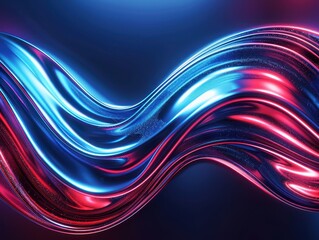 Abstract metallic waves in red and blue colors with a glossy, reflective surface on a dark background.
