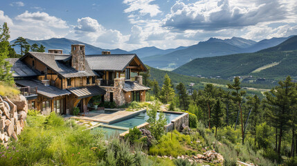 Fototapeta premium Escape to a mountain retreat for hiking, fresh air, and stunning views.