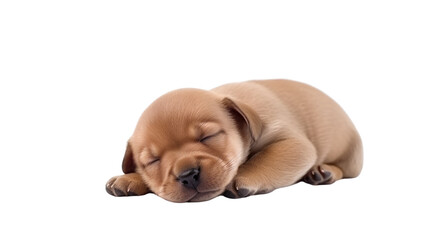 One newborn puppy on a white background. Telephoto lens photography Realistic daylight